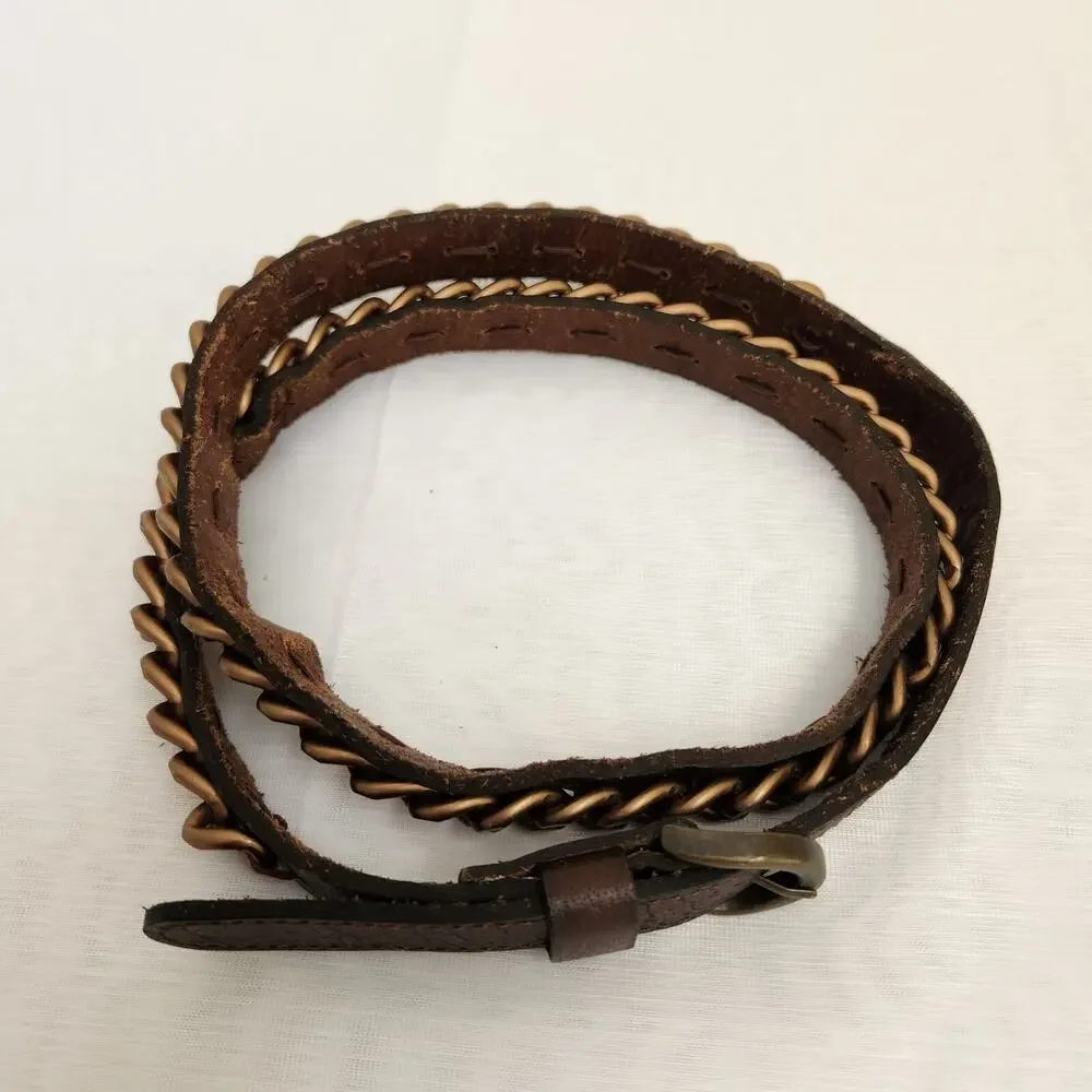 Banana Republic Belt Women's M Brown Genuine Leather Copper Chain Biker Belt